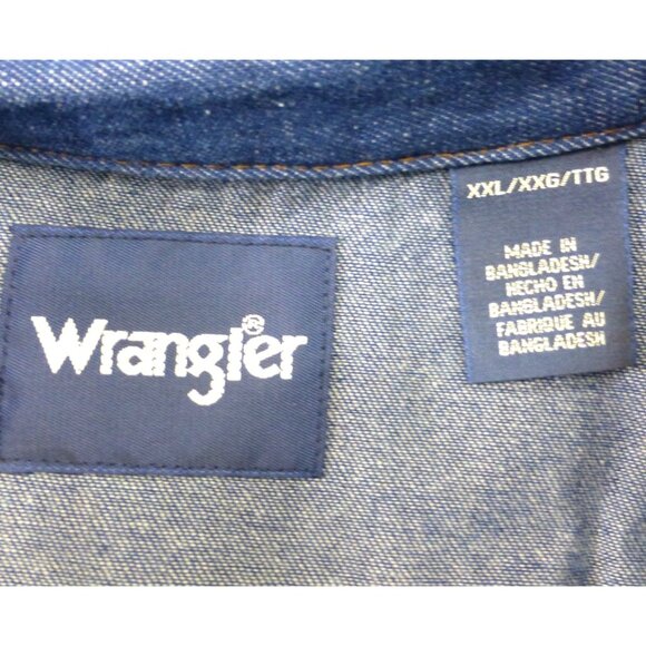 Wrangler Mens Denim Pearl Snap Cowboy Short Sleeve Shirt XXL Blue Cotton - Picture 4 of 10